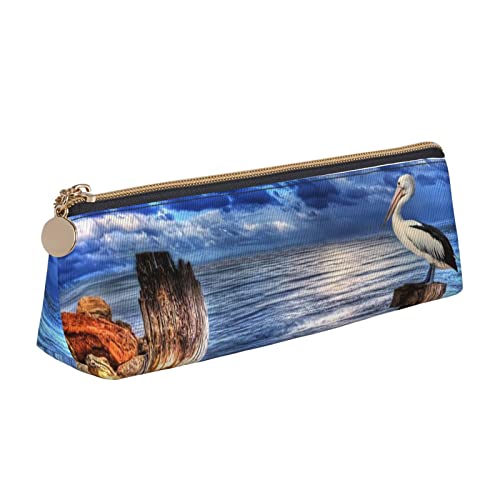 avlyn Rustikales Federmäppchen aus altem Scheunenholz, dreieckig, aus Leder, Stifteetui, Make-up-Tasche für Damen, Herren, Schule, Büro und Reisen, Pelican Birds Blue Sea Sky, Einheitsgröße, von avlyn