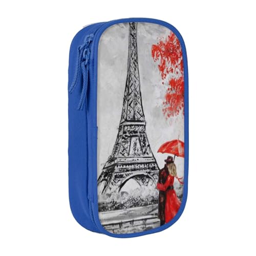 avlyn Tower Paris Federmäppchen mit Malerei, großes Fassungsvermögen, Stifttasche, Make-up-Tasche für Mädchen, Jungen, Erwachsene, Schule, Büro und Reisen, blau, Einheitsgröße, Schulranzen von avlyn