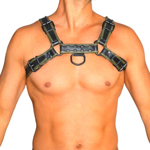 awanstar 6751 Herren Lederharness aus echtem leder mit Olive Absätzen Brust Harness Punk Männer Brust Geschirr Punk Gothic Fetisch Bandage Kostüme Brustgeschirr Gay (Schwarz mit Olive Absätze, S) von awanstar