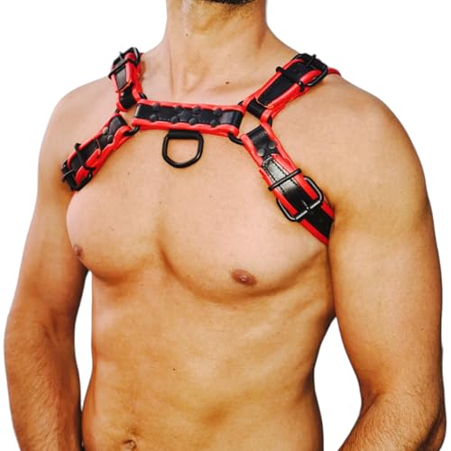awanstar 6751 Herren Lederharness aus echtem leder mit Rotem Absatz Brust Harness Punk Männer Brust Geschirr Punk Gothic Fetisch Bandage Kostüme Brustgeschirr Gay (Schwarz mit Rotem Absatz, L) von awanstar