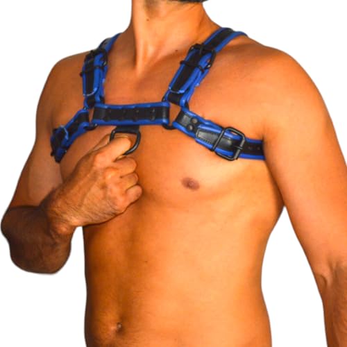 awanstar 6751 Herren Lederharness aus echtemleder Brust Harness Punk Männer Brust Geschirr Punk Gothic Fetisch Bandage Kostüme Brustgeschirr Gay Reizvolle (Schwarz mit blauem Absatz, L) von awanstar