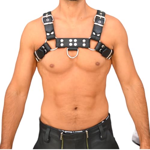 awanstar 6754 Herren Lederharness aus echtem leder mit Schwarzer paspel Brust Harness Punk Männer Brust Geschirr Punk Gothic Fetisch Bandage Kostüme Brustgeschirr Gay (Schwarz, S) von awanstar