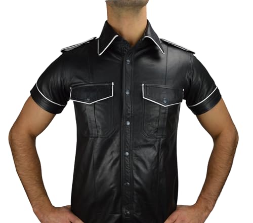 awanstar AW-665 Weissen Piping Regular Fit mit Roten paspel herren lederHemd aus echtemleder (Weissen, XL) von awanstar