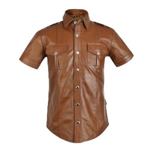 awanstar AW-6651 Zimt braunes Slim Fit Lederhemd leder hemd Nachtklub Party Hemd (Zimt braunes, S) von awanstar