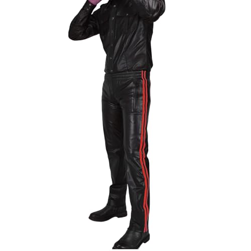 awanstar AW-739 Schwarz mit Roten Streifen Leder Jogging,Trainingshose (DE/NL/SE/PL, Bundweite, 40, Regular, Lang, Schwarz mit Roten) von awanstar