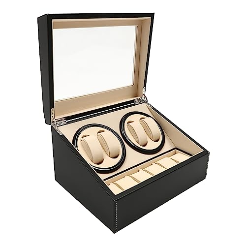 awolsrgiop Automatische Uhrenbeweger Box, 4+6 Uhren Watch Winder Box Schwarz Uhrendreher Automatikuhren Watch Winder Box Automatisch Uhrendreher & Kissen für Automatikuhren Uhrendreher, Schwarz von awolsrgiop