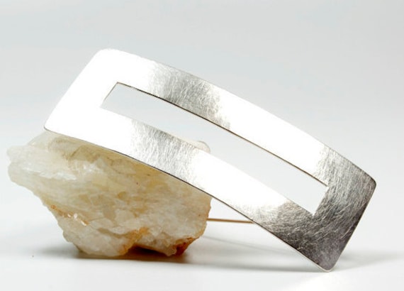 Lange Silberbrosche, 925/000 Silber, Ausgesägt, Damenanstecknadel, Geschenk, Silberschließe, Gerade Und Schlicht von awschmuckart