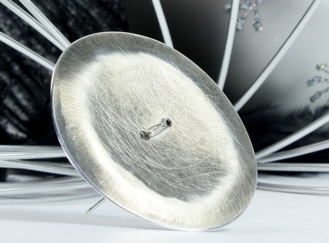 Silberbrosche, 925Er Silber, Knopfbrosche, Gewölbt Getrieben, Geschwärzt, Handarbeit, Geschmiedet, Damenschmuck, Geschenk von awschmuckart