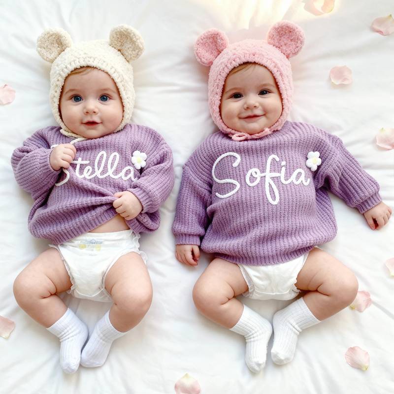 Personalisierter Hand Bestickter Name Baby Pullover Benutzerdefinierte Gestrickter Pullover, Mädchen Pullover Mit Namen, Geburtstagsgeschenk Für / von awwpstyle