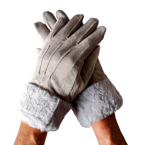 axelens Handschuhe Damen Winter Woman Gloves Warme Touchscreen Weich und Elegant aus Wildleder Winterhandschuhe Ärmel in ökologischem Weichpelz für Smartphone Handy Einheitsgröße S/M von AXELENS