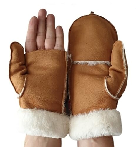 AXELENS Handschuhe Warme Herren Winter zu öffnende Fäustlinge Elegant Komfortable Eco Wildleder L/XL BRAUN von AXELENS