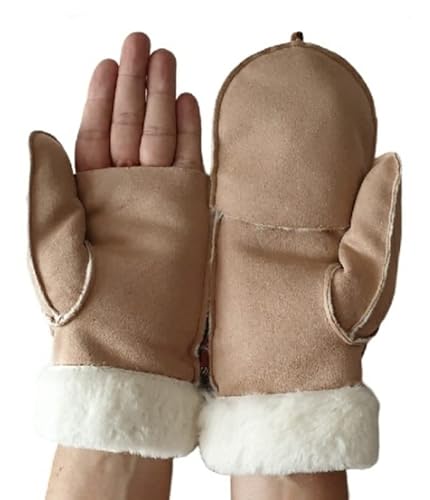 AXELENS Handschuhe Warme Herren Winter zu öffnende Fäustlinge Elegant Komfortable Eco Wildleder L/XL BEIGE von AXELENS