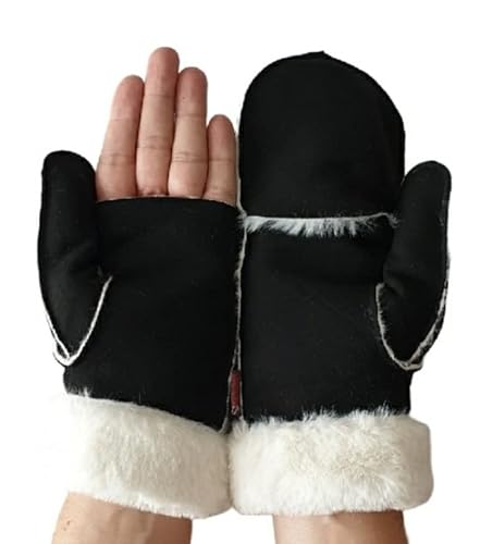 AXELENS Handschuhe Warme Herren Winter zu öffnende Fäustlinge Elegant Komfortable Eco Wildleder L/XL SCHWARZ von AXELENS