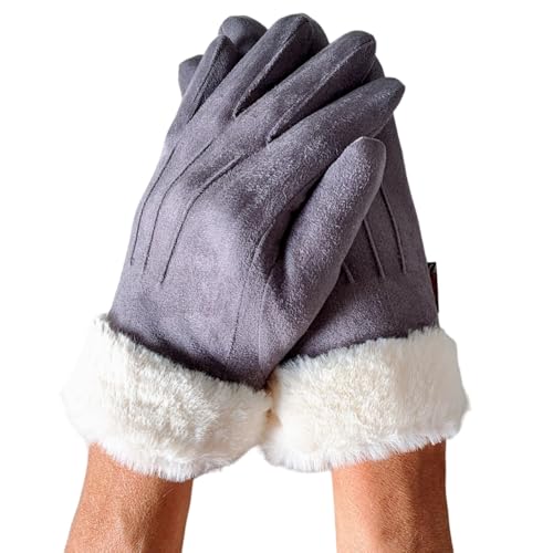 axelens Damen Winter Touchscreen Kunstlederhandschuhe, Super Weich, Warme und Elegant aus Wildleder, Ärmel in ökologischem Weichpelz für Smartphone, Handy Größe S/M – DUNKELGRAU von AXELENS