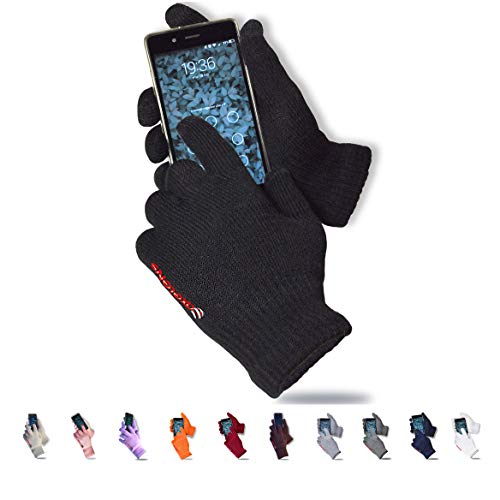 AXELENS Touchscreen Winter Handschuhe Damen Herren Warme Wollhandschuhe Winterhandschuhe Innerseite Stricken Fleece für Smartphones Telefon Handy Bequem mit Geschenkbox inklusive! SCHWARZ von AXELENS