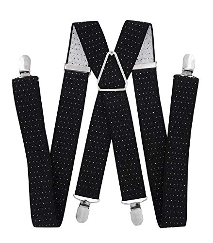 axy® Herren Hosenträger breit 3,5 cm mit 4 Starken Clips X-Form HT352 (Schwarz-weiße Punkte) von axy