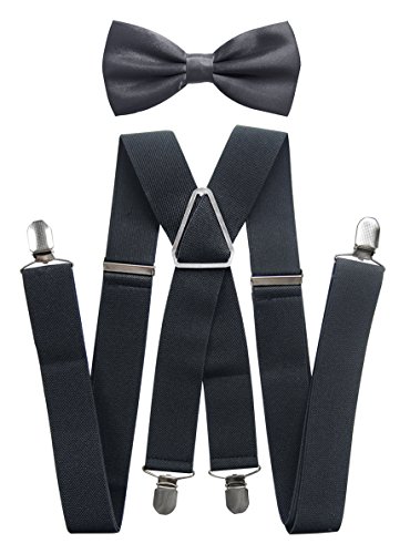 axy® Herren Hosenträger mit Fliege - 4 Starken Clips X-Form (Dunkelgrau (Hosenträger Breit 3,5cm)) von axy