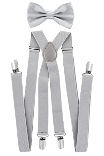 axy® Herren Hosenträger mit Fliege - 4 Starken Clips X-Form (Lichtgrau (Hosenträger Breit 2,5cm)) von axy