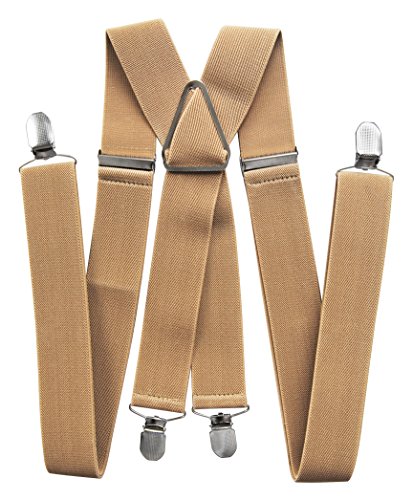 axy Herren Hosenträger breit 35mm mit 4 Starken Clips X-Form und Damen (Beige) von axy