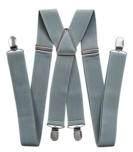 axy® Hochwertige Herren Hosenträger breit 35mm mit 4 Starken Clips X-Form und Damen (Grau) von axy