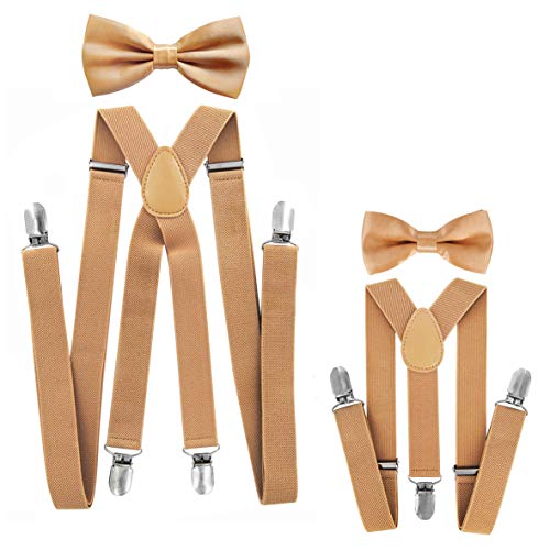 axy® Vater-Sohn Partnerlook Hosenträger mit Fliege Set für Herren-Damen-Kinder (Beige (Herren 2,5cm + Kinder Hosenträger Breit 2,5cm)) von axy