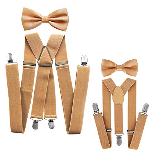 axy® Vater-Sohn Partnerlook Hosenträger mit Fliege Set für Herren-Damen-Kinder (Beige (Herren 3,5cm + Kinder Hosenträger Breit 2,5cm)) von axy