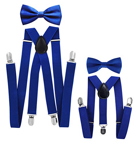 axy® Vater-Sohn Partnerlook Hosenträger mit Fliege Set für Herren-Damen-Kinder (Blau (Herren 2,5cm + Kinder Hosenträger Breit 2,5cm)) von axy