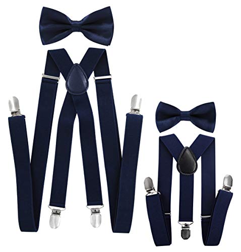 axy® Vater-Sohn Partnerlook Hosenträger mit Fliege Set für Herren-Damen-Kinder (Schwarzblau (Herren 2,5cm + Kinder Hosenträger Breit 2,5cm)) von axy