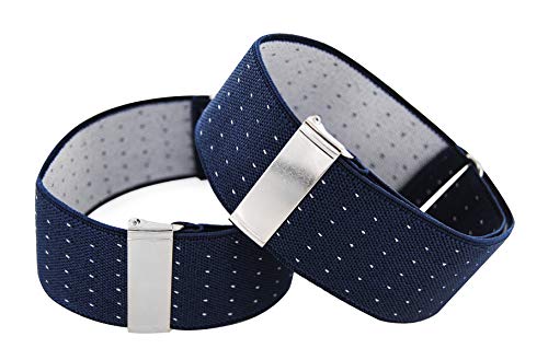 axy 1 Paar Herren Hemd Ärmelhalter 35mm breit - Hülsenhalter - Ärmelband - elastisch und größenverstellbar Unisex (Schwarzblau-weiße Punkte) von axy