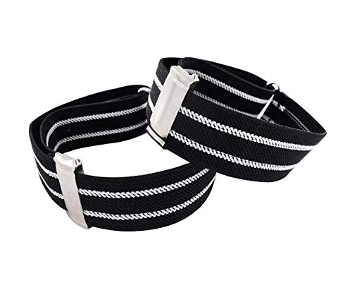 axy 1 Paar Herren Hemd Ärmelhalter - Hülsenhalter - Ärmelband - elastisch und größenverstellbar Unisex (Schwarz mit 2 Weiß Streifen) von axy