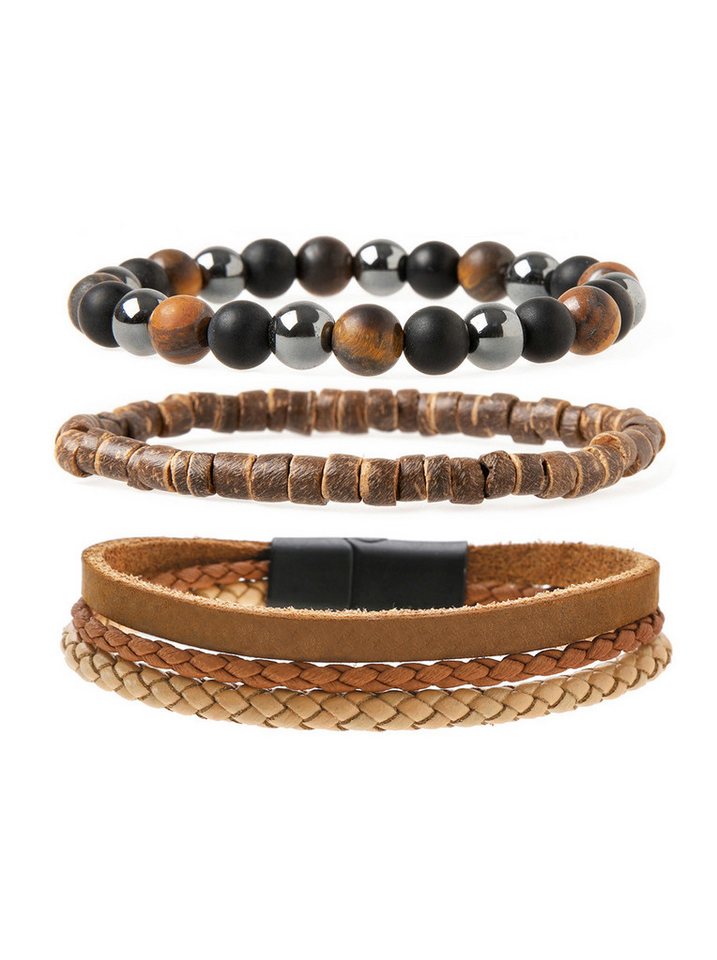 axy Armband Herren Armband Set (3-St, 3er Set), Geflochtene Lederarmbänder Naturstein Perlenarmband Mode von axy