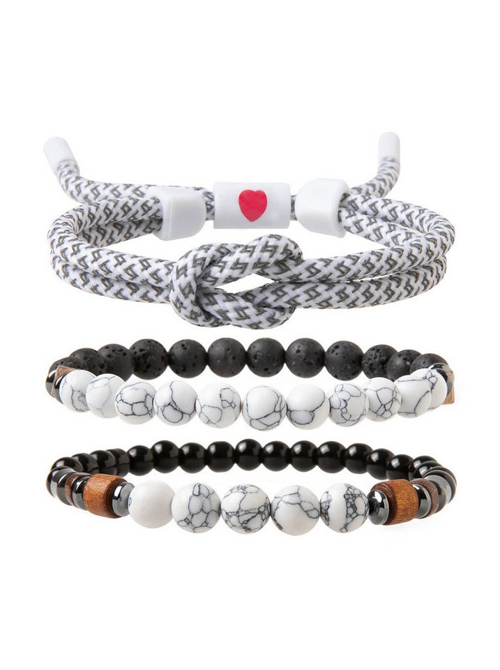 axy Armband Herren Armband Set (3-St, 3er Set), Geflochtene Lederarmbänder Naturstein Perlenarmband Mode von axy