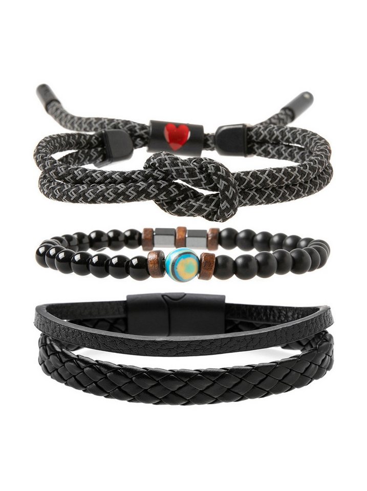 axy Armband Herren Armband Set (3-St, 3er Set), Geflochtene Lederarmbänder Naturstein Perlenarmband Mode von axy