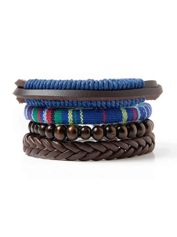 axy Armband Herren Armband Set Lederarmband (4-St, 4er Set, HE-AR-SET), Geflochtene Lederarmbänder Holz Leder Perlenarmband Einstellbar Mode von axy
