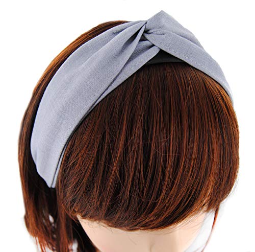 axy Breiter Design Haarreif aus zweilagig Chambray Stoff, Haarband Vintage Hairband Stirnband Haarreifen HRD1 (Hellgrau) von axy