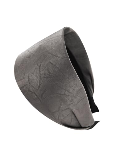 axy Breiter Haarreif aus geprägtem Stoff in Lederoptik mit Blattmuster Wunderschön Damen Stirnband Haarschmuck Haarreifen Hairband HR14B (Grau, Extra breit) von axy