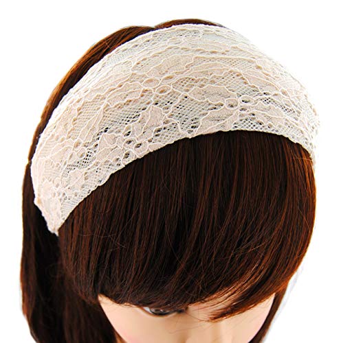 axy Breiter Haarreif aus wunderschöner Spitzenstoff Haarband Hairband Stirnband Lady Look HRST2 (Cream) von axy