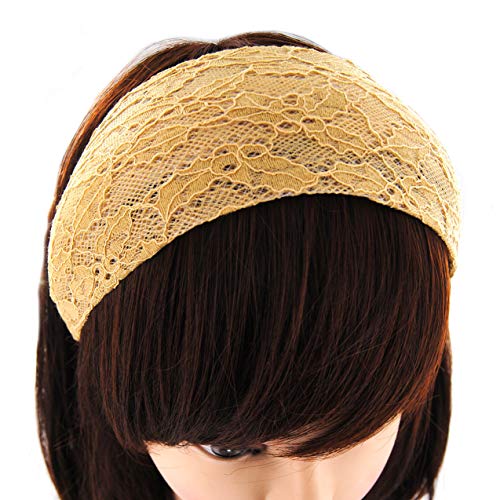 axy Breiter Haarreif aus wunderschöner Spitzenstoff Haarband Hairband Stirnband Lady Look HRST2 (Hellgelb) von axy