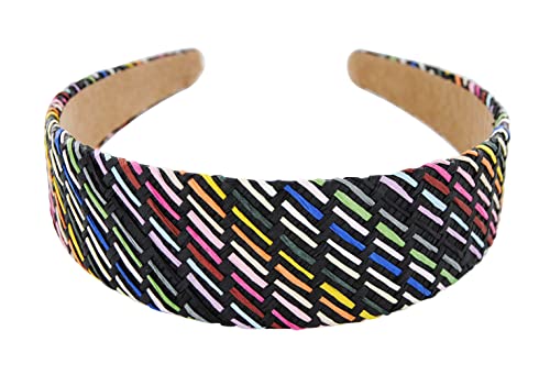 axy Breiter Haarreif in Bast-Optik mit geflochtener Oberfläche Damen Sommerlich Haarreifen Stirnband Haarschmuck HRN1 (Schwarz-Bunt) von axy