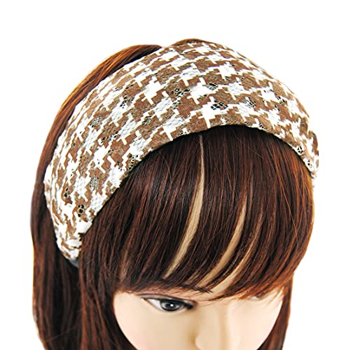 axy Breiter Haarreif mit Hahnentrittmuster - Wunderschön Stirnband Haarschmuck Haarreifen HR26 (Braun-Weiss) von axy