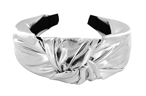 axy Breiter Haarreif mit Knoten Metallicfarbe - Damen Haarreifen in Metallic-Optik Stirnband Haarschmuck HR35G (Silber) von axy
