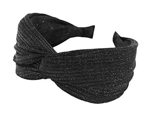 axy Breiter Haarreif mit Knoten und glänzender Stoff Haarschmuck Damen Haarreifen HR34G (Schwarz) von axy
