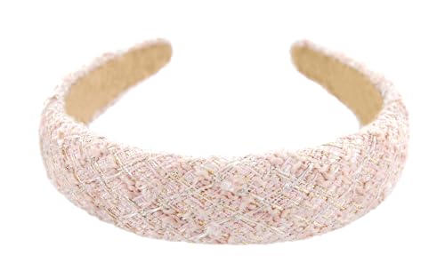 axy Breiter Haarreif mit Tweed Stoff gepolstertes - Wunderschön Damen Stirnband Haarschmuck Haarreifen HRK8 (Rosa) von axy