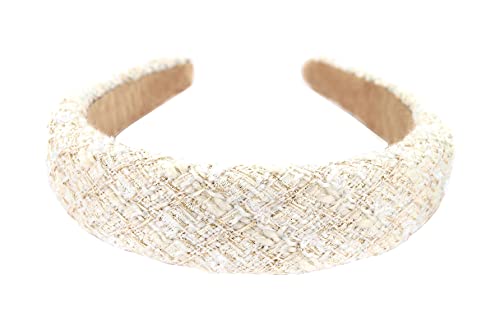 axy Breiter Haarreif mit Tweed Stoff gepolstertes - Wunderschön Damen Stirnband Haarschmuck Haarreifen HRK8 (Weiss) von axy