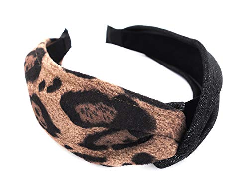 axy Breiter Haarreif mit raffinierten Knoten und Jeans Stoff - Vintage-Wunderschön Stirnband Haarschmuck Damen Haarreifen HR34b Jeansoptik (Leopard & Jeansoptik - Schwarz) von axy