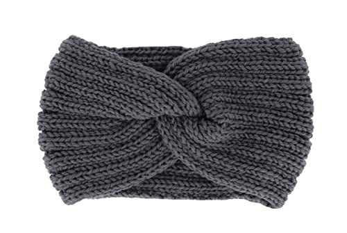 axy Damen Strick Stirnband mit Twist Knoten, Winter Haarband, Headband gestrickt Haarband (Dunkelgrau) von axy
