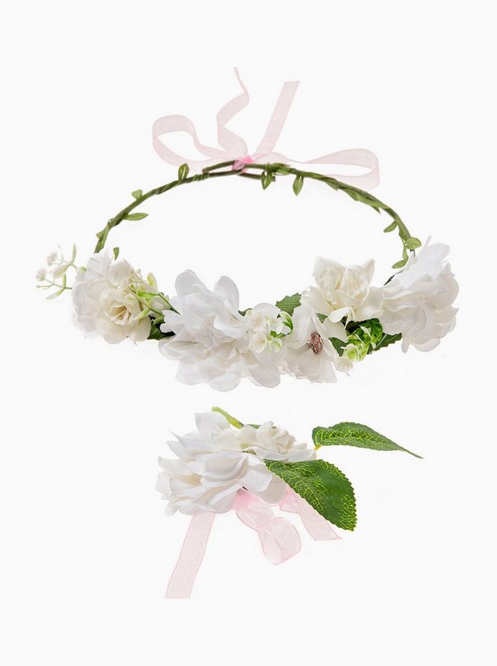 axy Diadem Haarkranz Blumen Blumenkranz Damen Mädchen Stirnband (Blumenkranz und Blumenarmband als Set), Verstellbarer für Hochzeit Karneval Festival von axy