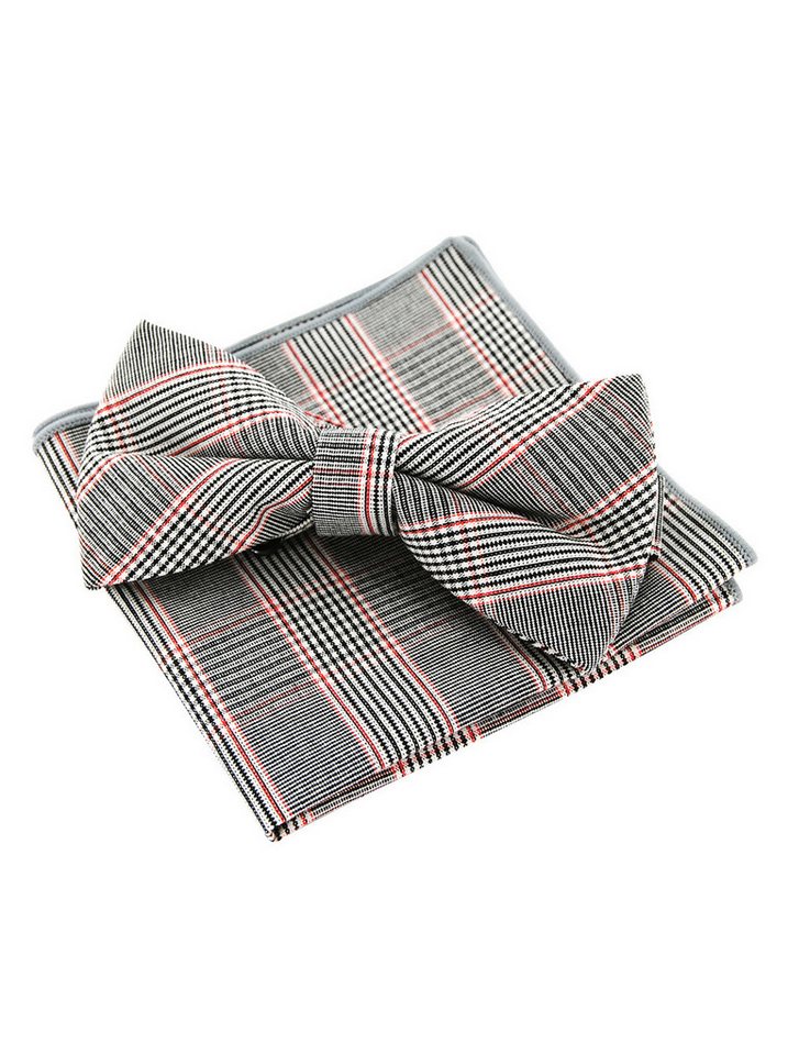 axy Fliege Herren Fliege mit Einstecktuch als Set Tweed Style (2er, 1x Fliege mit Einstecktuch als Set) Fliege bereits gebunden, Schleife Konfirmation verstellbar von axy