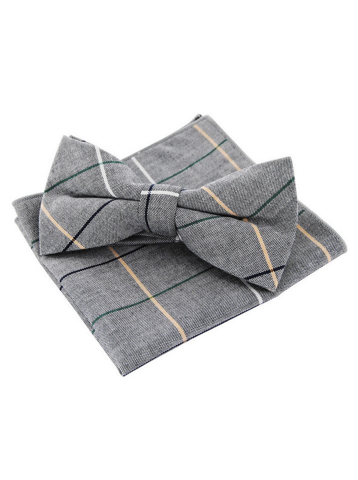 axy Fliege Herren Fliege mit Einstecktuch als Set Tweed Style (2er, 1x Fliege mit Einstecktuch als Set) Fliege bereits gebunden, Schleife Konfirmation verstellbar von axy