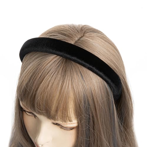 axy Gepolstert Haarreif aus Samt Wunderschön Damen Stirnband Haarschmuck Haarreifen HRK10 (Schwarz) von axy